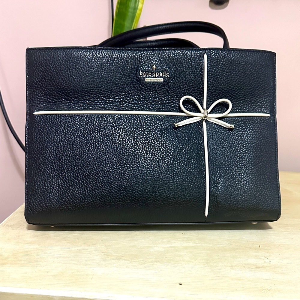 Kate Spade Black Satchel with White Bow - Picture 1 of 4